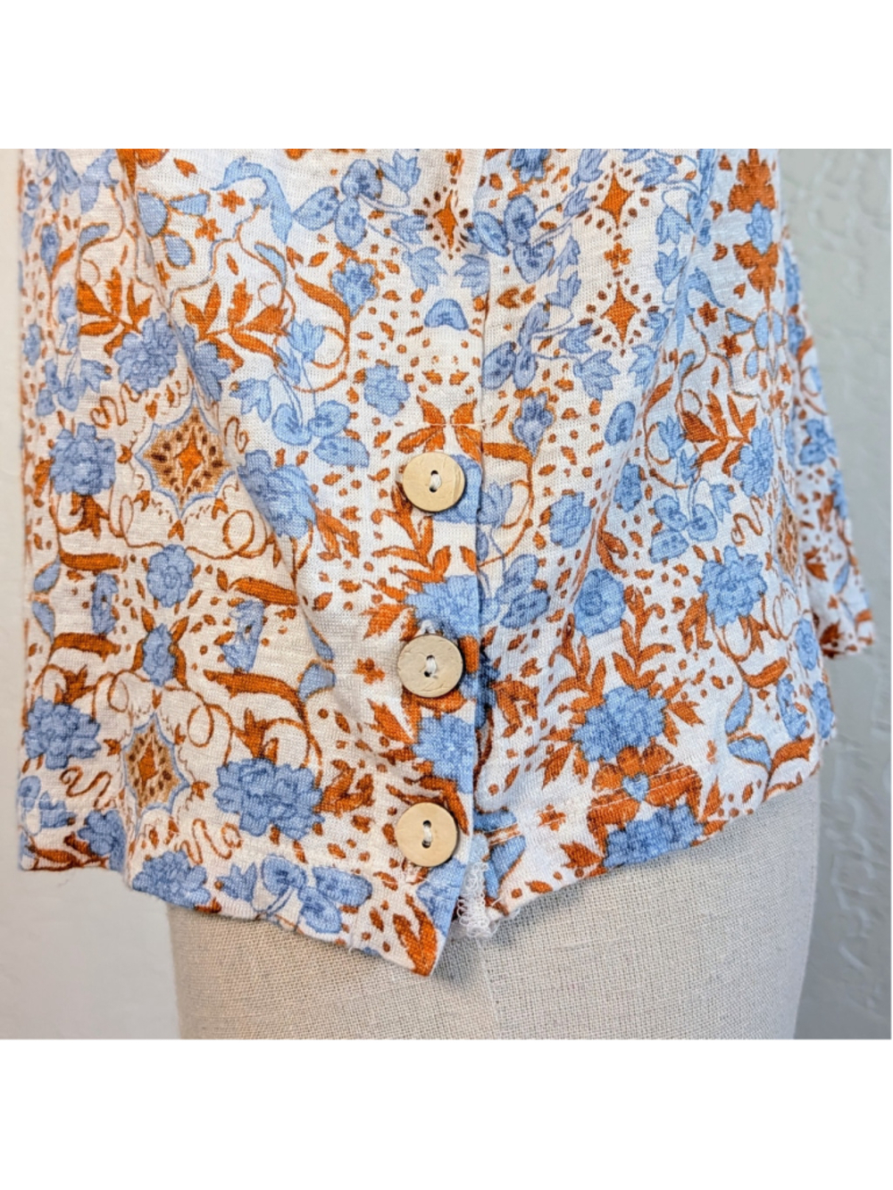 Rachel Zoe Linen Top M Blue Orange Floral Boho Coastal Lightweight Blouse - Picture 6 of 12